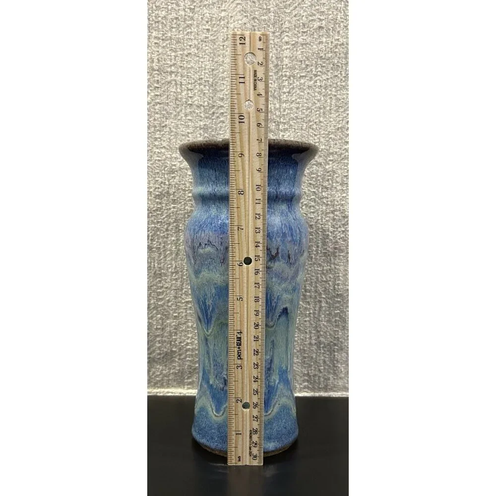Ken Merrick OA Galleries Studio Art Pottery Vase Bohemian Unique Blue 9 3/8” - Picture 14 of 14